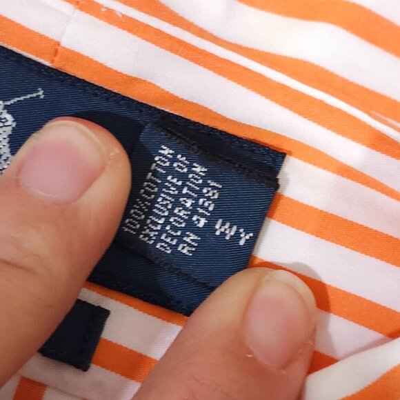 Ralph Lauren Custom Fit Mens Orange White Striped Dress Shirt XL - Picture 4 of 5